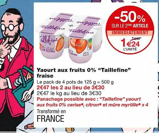 yaourt aux fruits 0% "taillefine" fraise