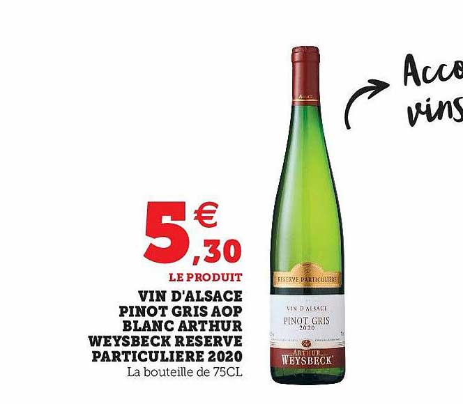vin d'alsace pinot gris aop blanc arthur weisbeck reserve particulière 2020