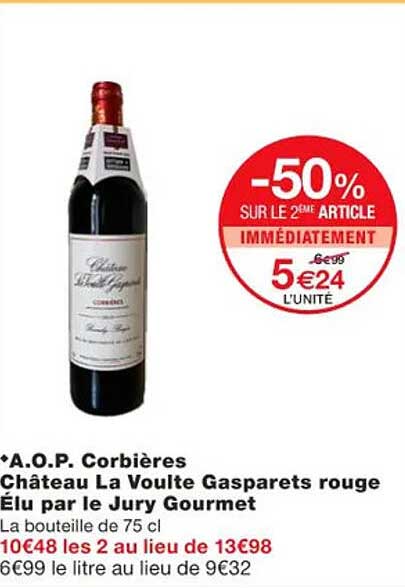 a.o.p. corbières château la voulte gasparets rouge élu par le jury gourmet