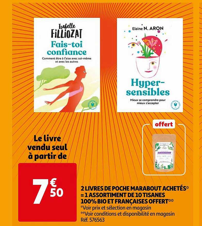 2 livres de poche marabout achetés = 1 assortiment de 10 tisanes 100% bio et françaises offert