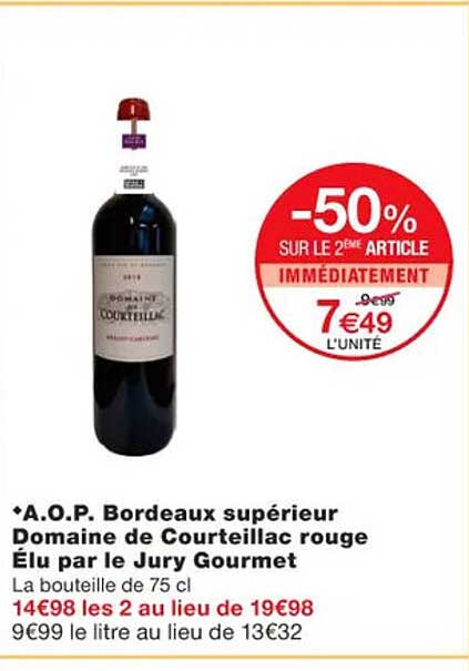 a.o.p. bordeaux supérieur domaine de courteillac rouge élu par le jury gourmet