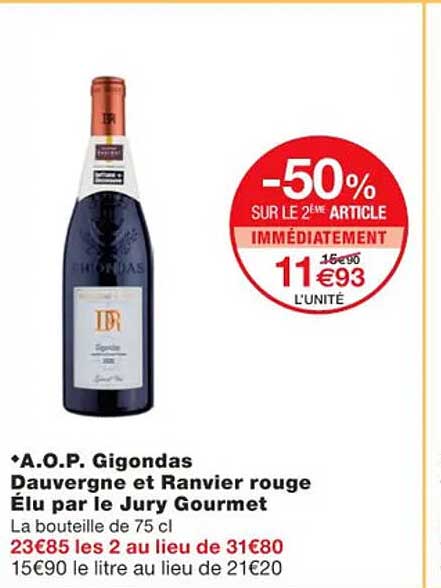 a.o.p. gigondas dauvergne et ranvier rouge élu par le jury gourmet
