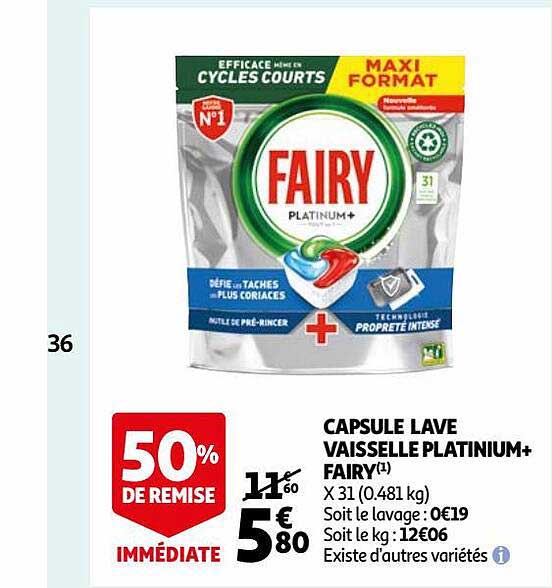 capsule lave vaisselle platinium+ fairy