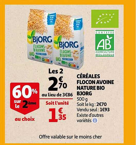 céréales flocon avoine nature bio bjorg