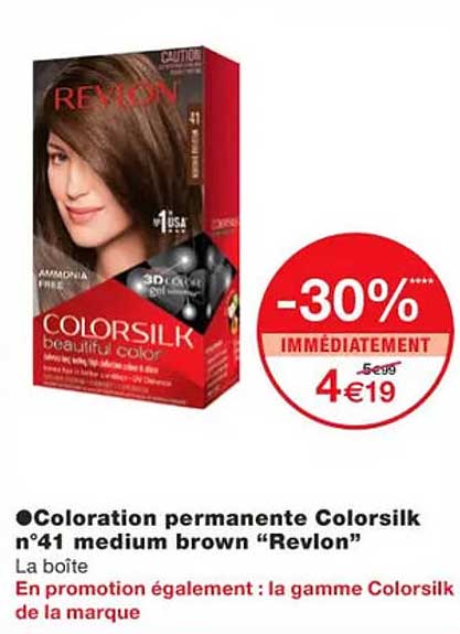 coloration permanente colorsilk n041 medium brown "revlon"