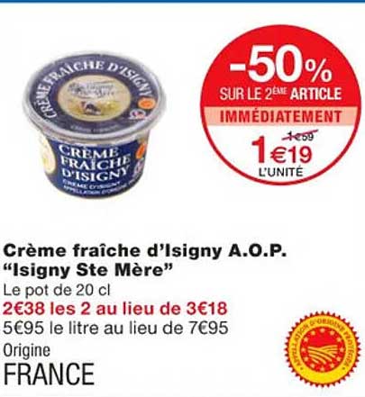 crème fraîche d'isigny a.o.p. "isigny ste mère"