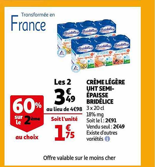 crème légère uht semi-épaisse bridélice