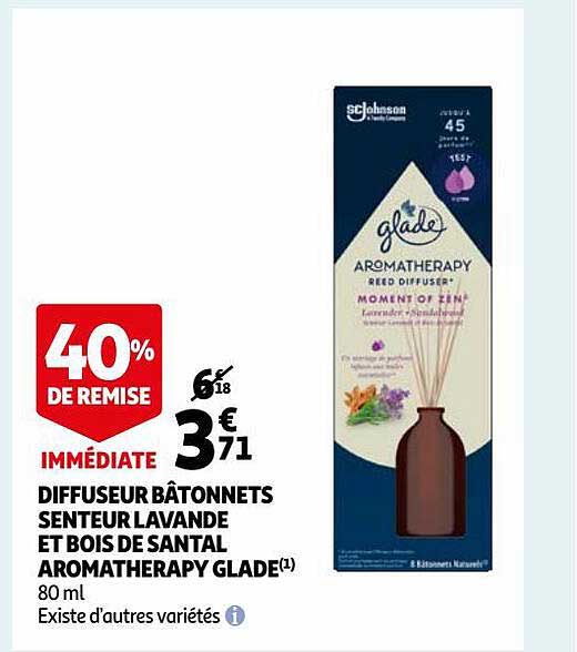 diffuseur bâtonnets senteur lavande et bois de santal aromatherapy glace