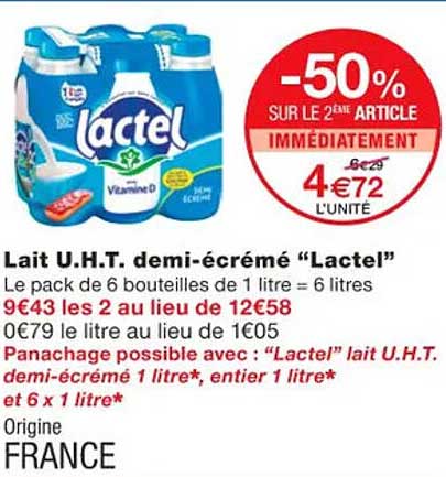 lait u.h.t. demi-écrémé "lactel"