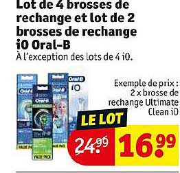 lot de 4 brosses de rechange et lot de 2 brosses de rechange io oral-b