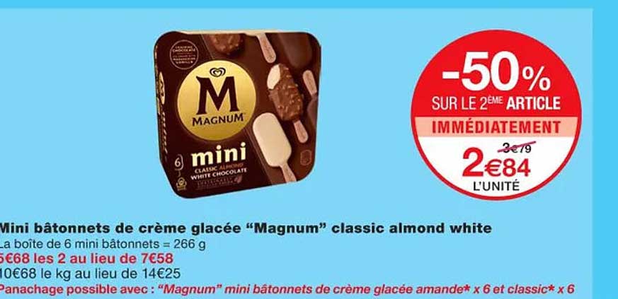 mini bâtonnets de crème glacée "magnum" classic almond white