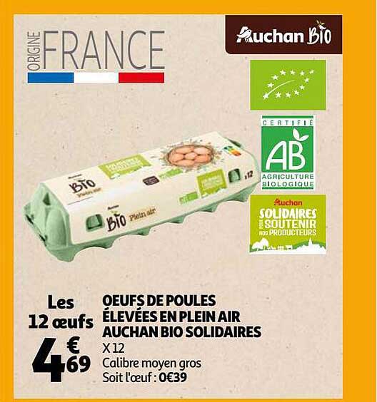 Oeufs De Poules élevées En Plein Air Auchan Bio Solidaires