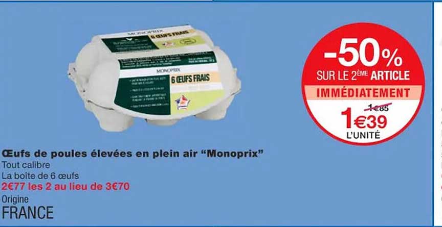 œufs De Poules élevées En Plein Air "monoprix"