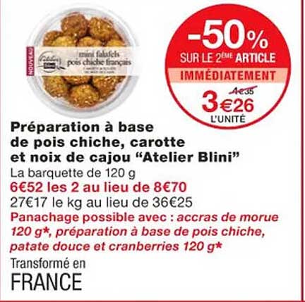 préparation à base de pois chiche, carotte et noix de cajou "atelier blini"