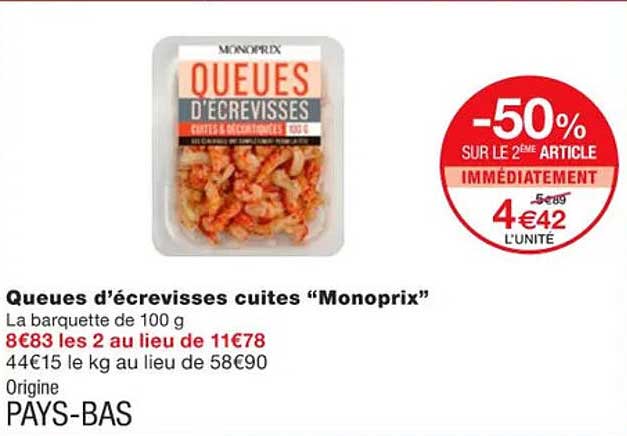 Queues D'écrevisses Cuites "monoprix"