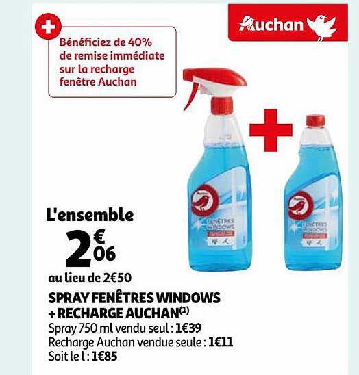 Spray Fenêtres Windows + Recharge Auchan