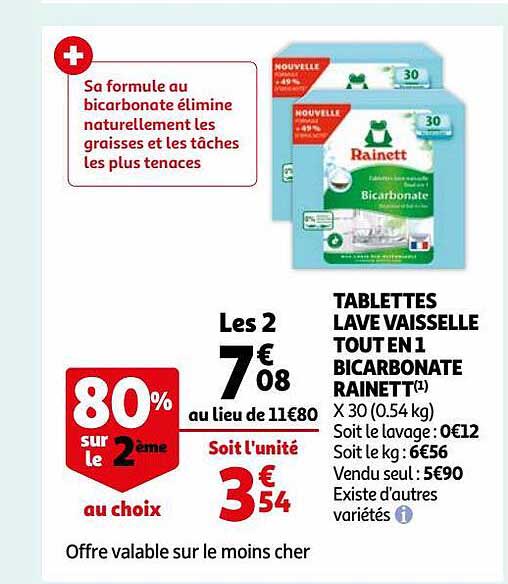 tablettes lave vaisselle tout en 1 bicarbonate rainett