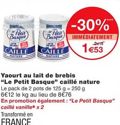 yaourt au lait de brebis "le petit basque" caillé nature