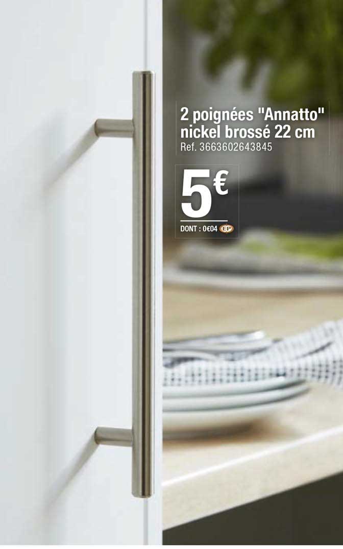 2 poignées "annatto" nickel brossé 22 cm
