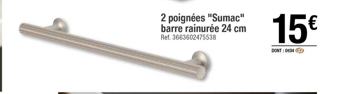 2 poignées "sumac" barre rainurée 24 cm