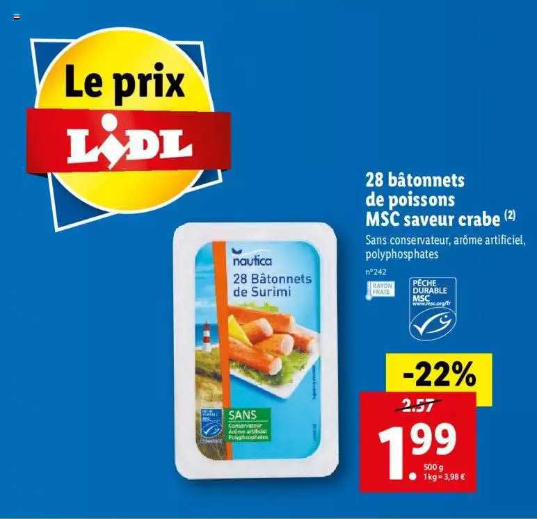 28 Bâtonnets De Poisson Msc Saveur Crabe Nautica