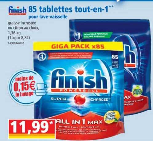 85 tablettes tout-en-1 pour lave-vaisselle finish