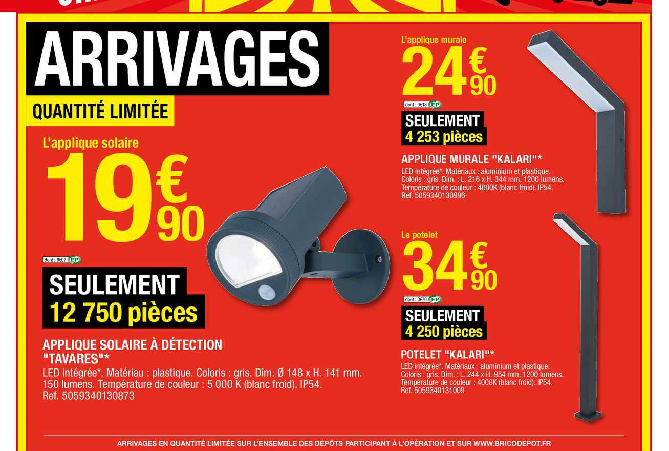 applique solaire à détection "tavares", applique murale "kalari", potelet "kalari"