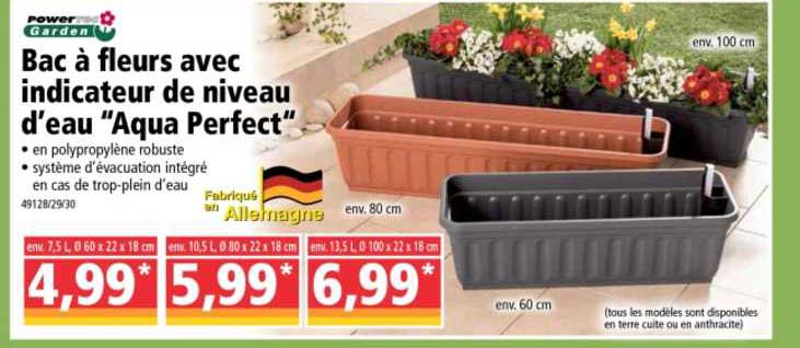 bac à fleurs avec indicateur de niveau d'eau "aqua perfect"