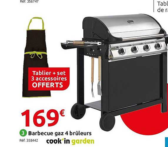 barbecue gaz 4 brûleurs cook'in garden