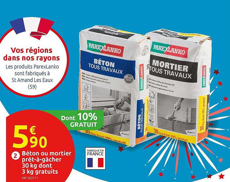 béton ou mortier prêt-à-gâcher 30 kg dont 3 kg gratuits parexlanko