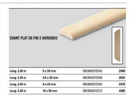 chant plat en pin 2 arrondis