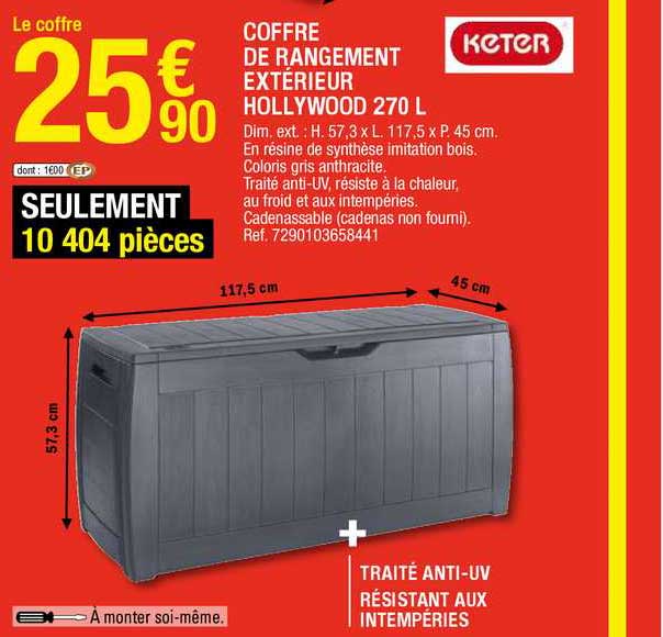 Coffre De Rangement Extérieur Hollywood 270 L Keter