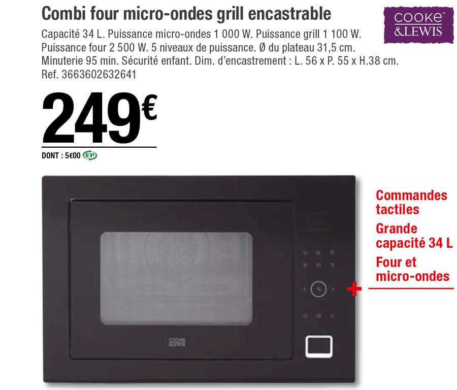 Combi Four Micro-ondes Grill Encastrable Cooke & Lewis