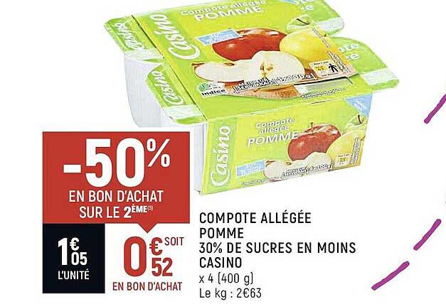 compote allégée pomme 30% de sucres en moins casino