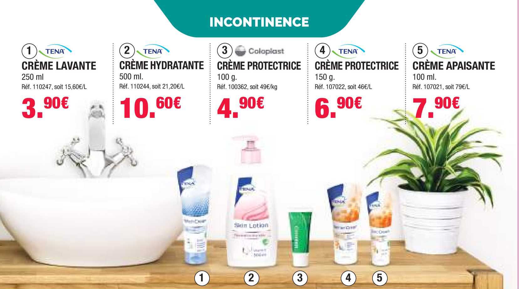 Crème Lavante, Crème Hydratante, Crème Protectrice, Crème Apaisante Tena