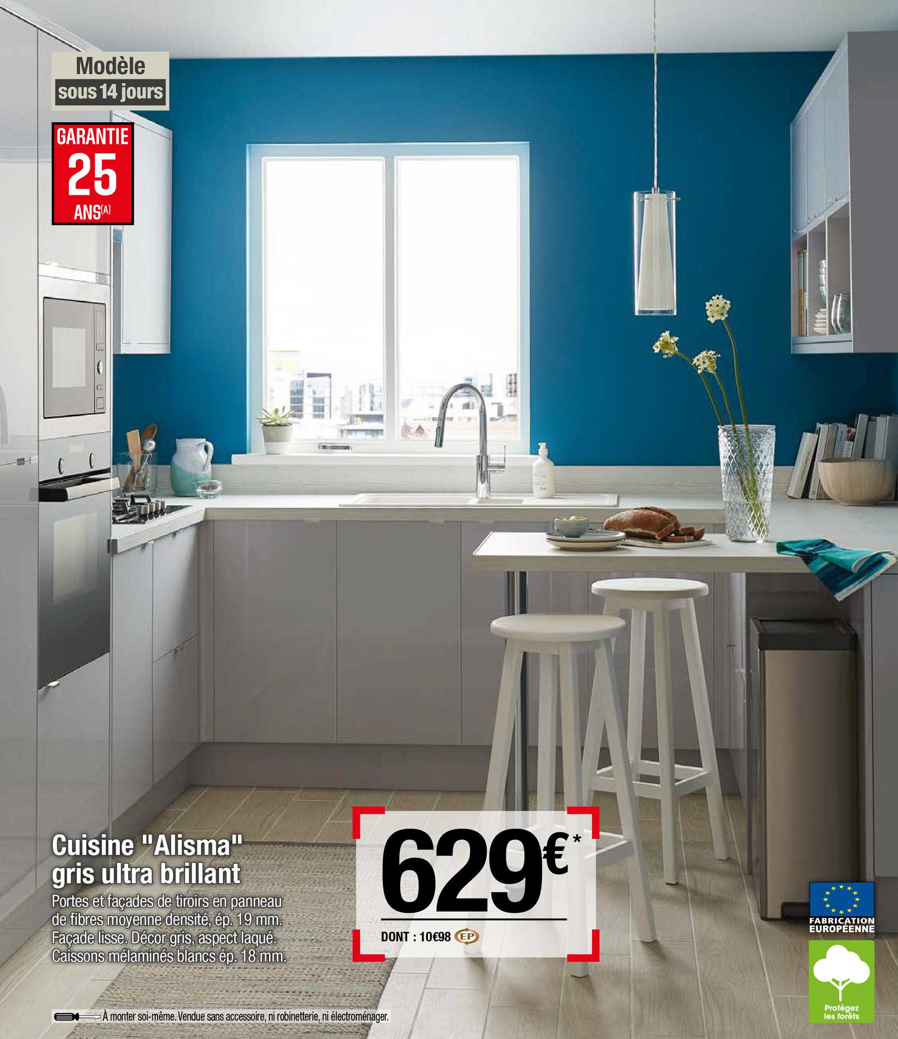 cuisine "alisma" gris ultra brillant