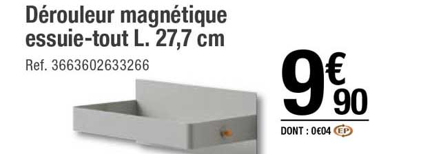 dérouleur magnétique essuie-tout l. 27,7 cm