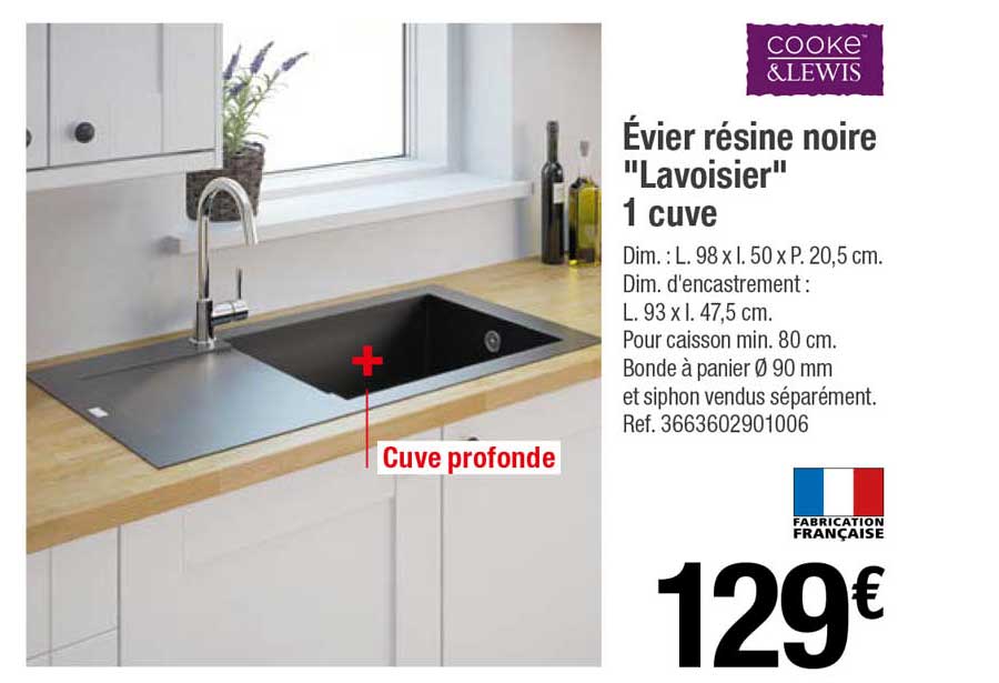 évier résine noire "lavoisier" 1 cuve