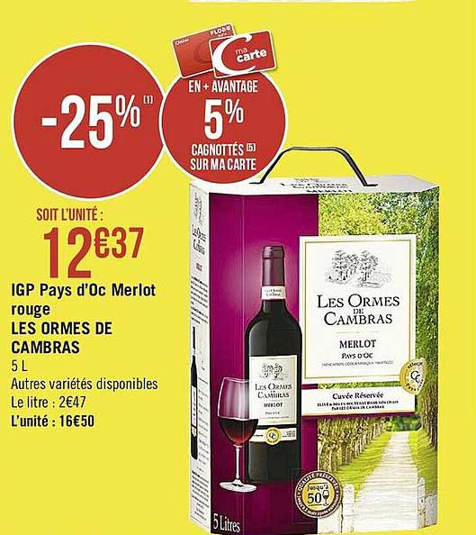igp pays d'oc merlot rouge les ormes de cambras