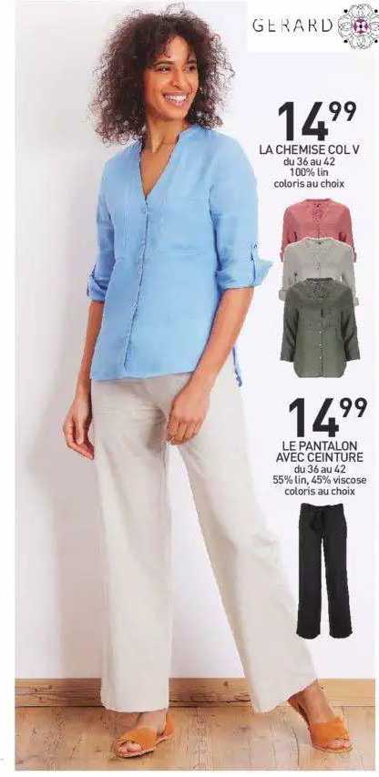 la chemise col v, le pantalon avec ceinture