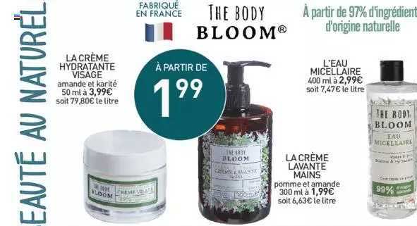 la crème hydratante visage, l'eau micellaire , la crème lavante mains the body bloom