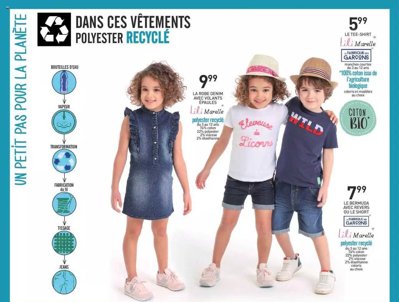 la robe denim avec volant épaulés, le tee-shirt, le bermuda avec revers ou le short