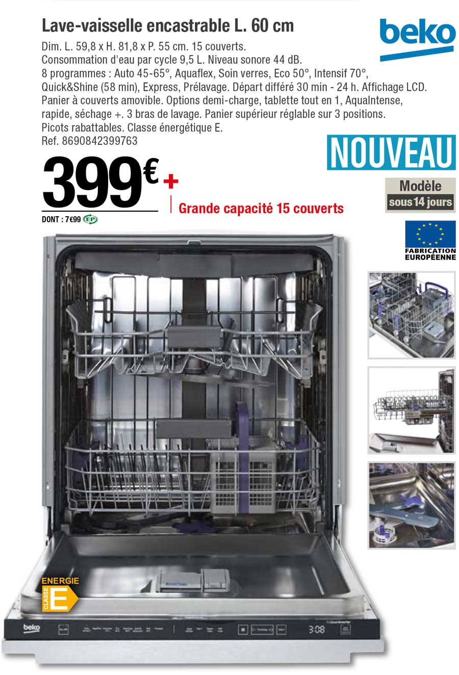 lave-vaisselle encastrable l. 60 cm beko