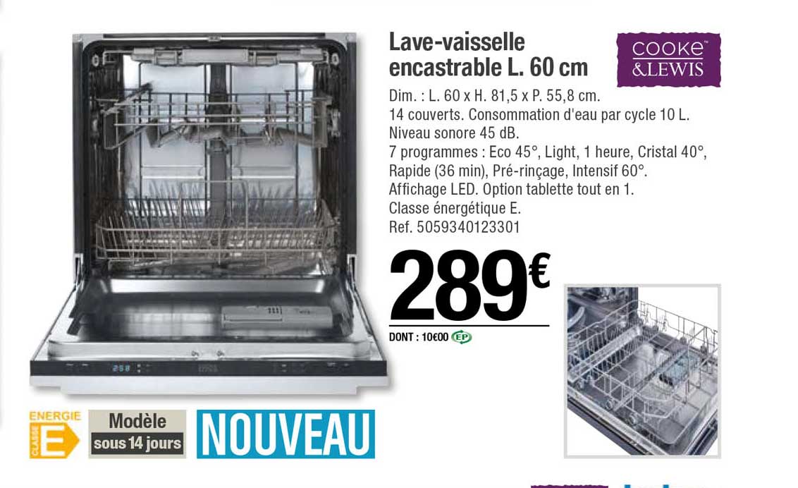 lave-vaisselle encastrable l. 60 cm cooke & lewis