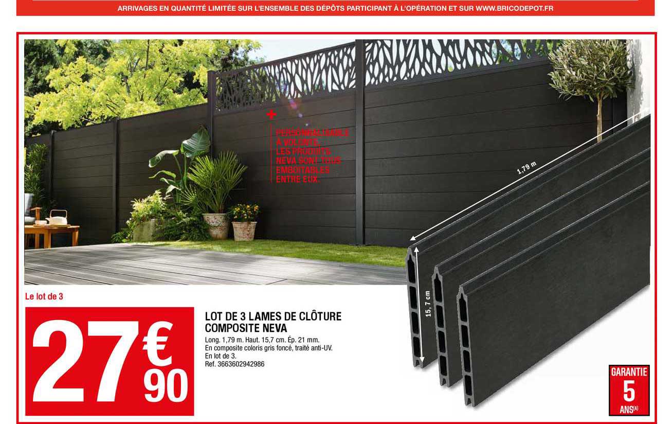 Lot De 3 Lames De Clôture Composite Neva