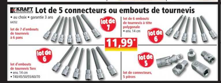 lot de 5 connecteurs ou embouts de tournevis kraft