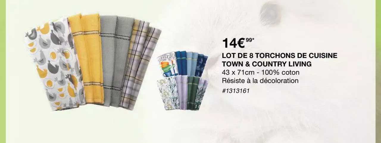 lot de 8 torchons de cuisine town & country living