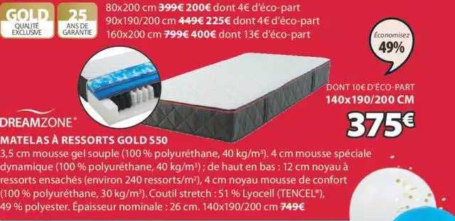 matelas à ressorts gold s50 dreamzone