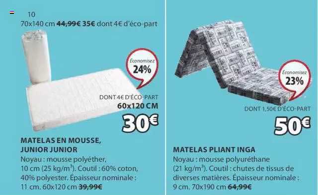 matelas en mousse, junior, matelas pliant inga