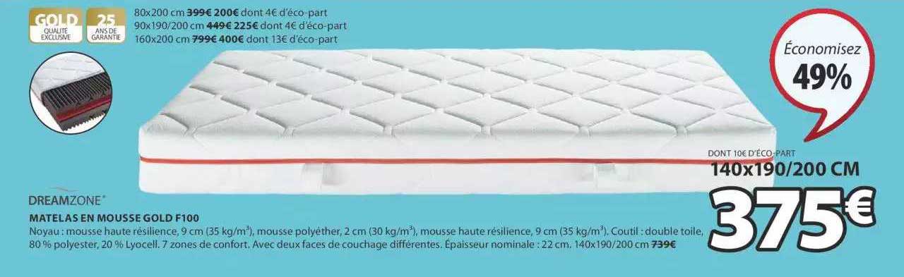 matelas en mousse gold f100 dreamzone